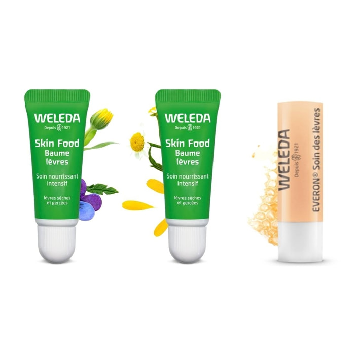 WELEDA - DUO rituel soins des lèvres - Baume lèvres Skin food + Soin des lèvres Everon  - Certifié Natrue* -  et tube 4 8g