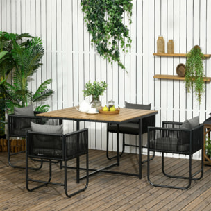Conjunto de Jardín Exterior de Ratán Sintético Juego de Muebles de Jardín para Exterior de Ratán de 5 Piezas con Mesa Cuadrada 4 Sillas Cojines Negro y Natural