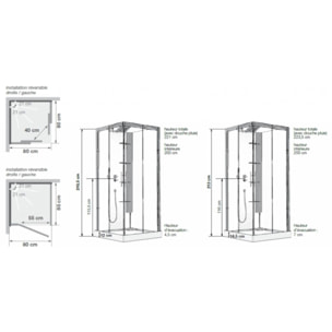 Kinedo Cabine douche Horizon Hydromassante 80x80 chromé porte coulissante