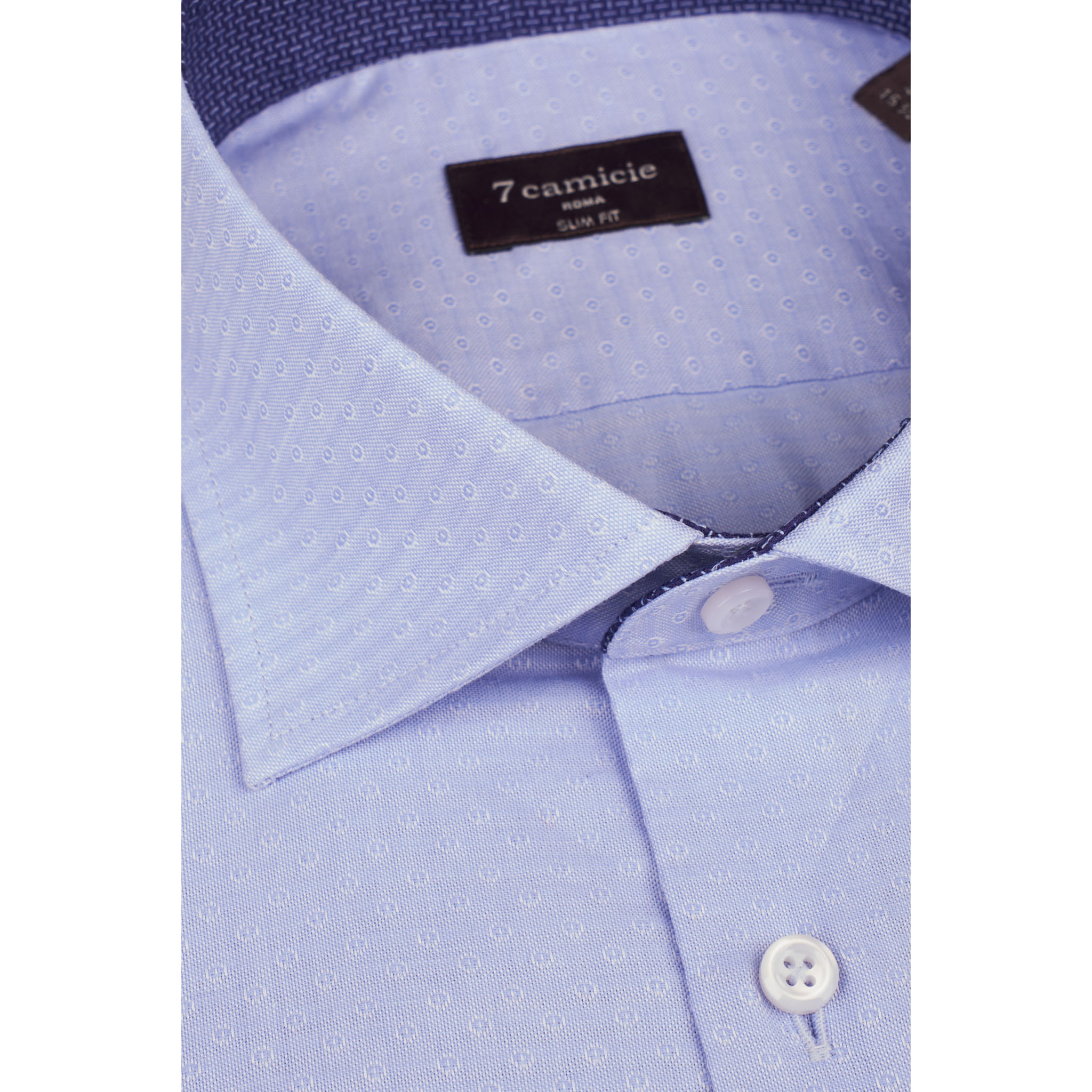 Camicia Uomo 1 Bottone Francese Slim Jacquard Fantasia Celeste/Celeste