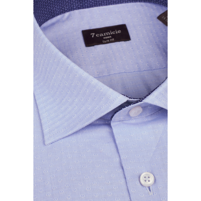 Camicia Uomo 1 Bottone Francese Slim Jacquard Fantasia Celeste/Celeste