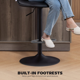 Lot de 2 tabourets de bar réglable en hauteur assise pivotant PU noir