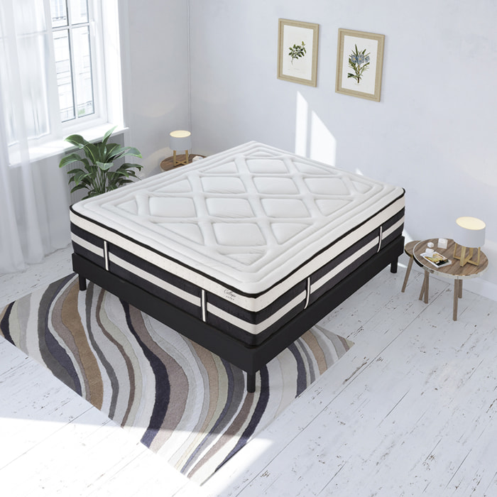 Ensemble Matelas Calliope mémoire de forme - 28cm + sommier kit bois noir - 2 Places