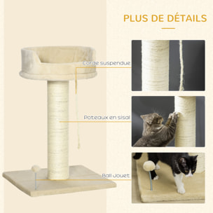 Arbre à chat griffoir grattoir sisal naturel plateforme d'observation corde d'escalade boule à ressort peluche beige