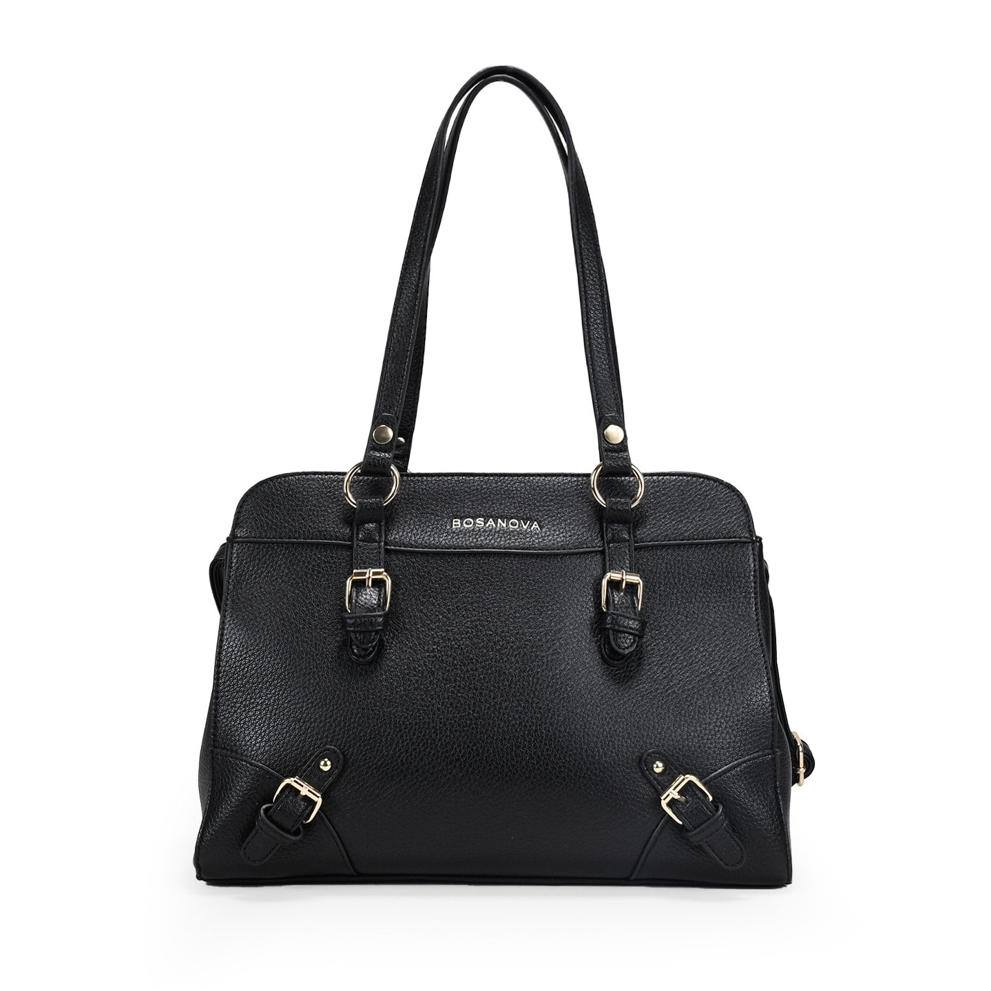 Bolso de hombro negro con hebillas y cremallera