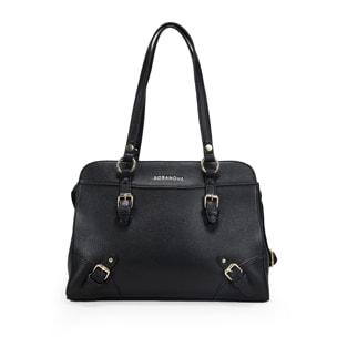 Bolso de hombro negro con hebillas y cremallera