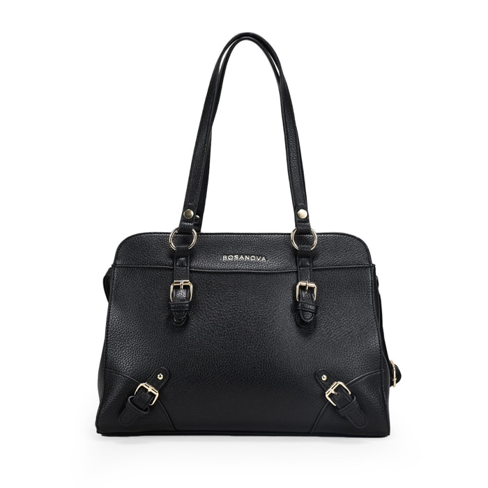 Bolso de hombro negro con hebillas y cremallera