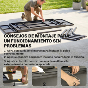 Mesa de Jardín Extensible con Superficie de Aluminio, 154/214x85 cm, Mesa de Comedor Exterior Extensible Rectangular con Imitación Madera para 8-10 Personas, para Patio, Terraza, Gris Oscuro