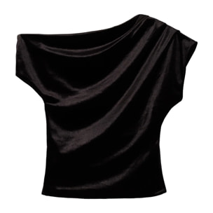 Top de terciopelo con escote asimétrico de mujer