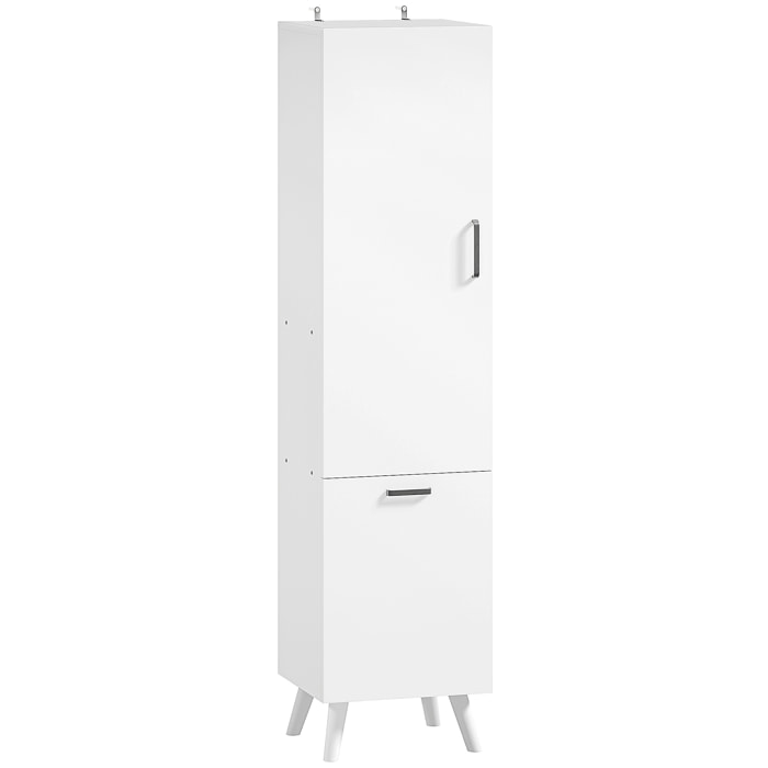 Colonne salle de bain - porte, 2 étagères, panier à linge - dim. 35 x 31,5 x 144 cm - blanc