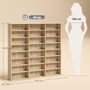 Rangement CD et DVD 24 compartiments 18 étagères réglables effet bois clair