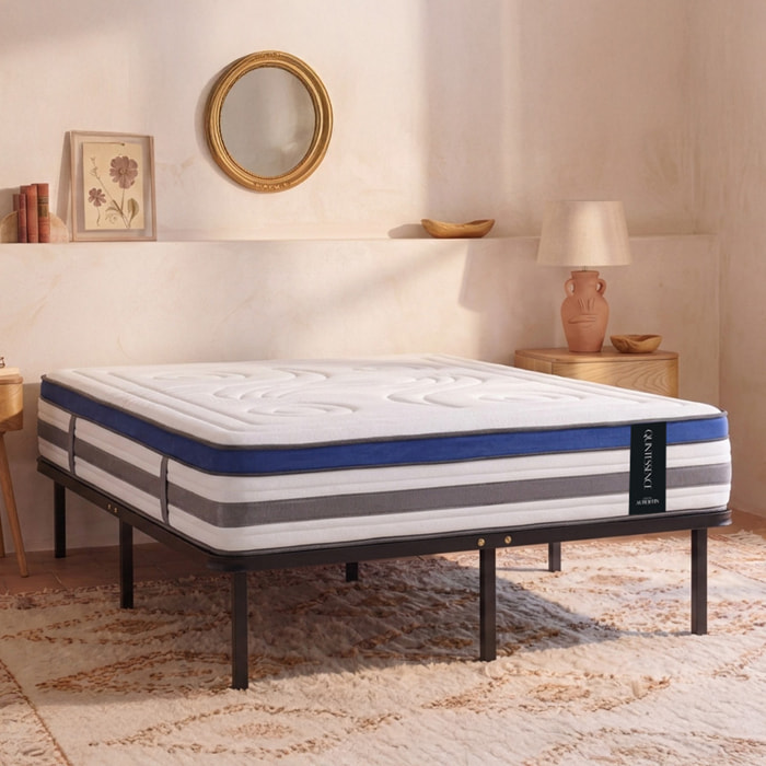 Ensemble Matelas Quintessence & Sommier Cadre Métal, Mémoire de Forme & Haute Densité, 30 cm, Accueil Enveloppant, Soutien Ferme