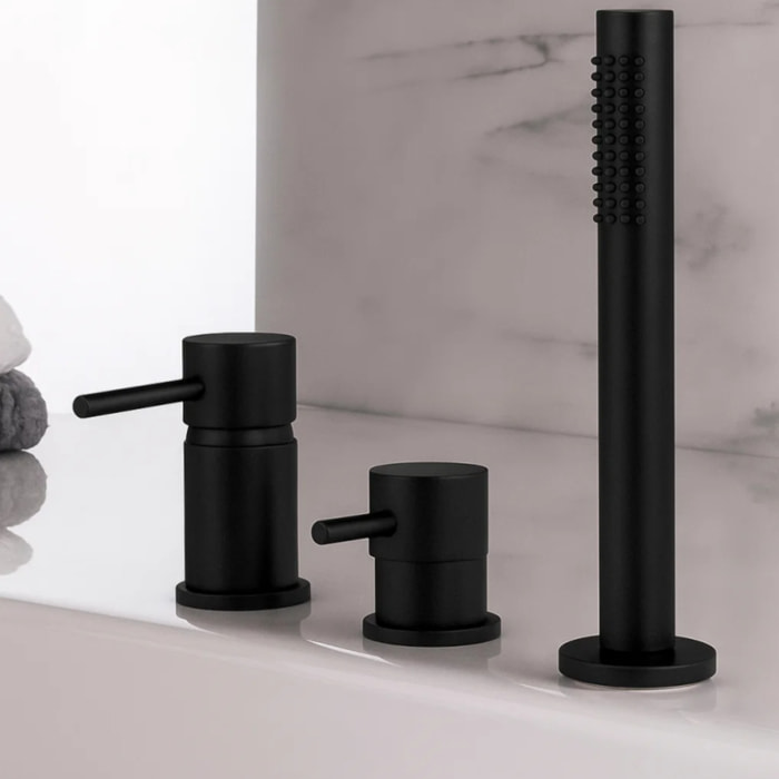 Mitigeur baignoire mécanique 3 trous PAINI Cox pour remplissage par le vidage avec douchette Noir mat