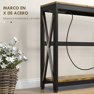 Mesa Consola Industrial Mesa de Entrada de 2 Niveles con Estación de Carga 2 USB y Marco de Acero Mueble de Recibidor para Salón Pasillo 100x24x75 cm Marrón Rústico