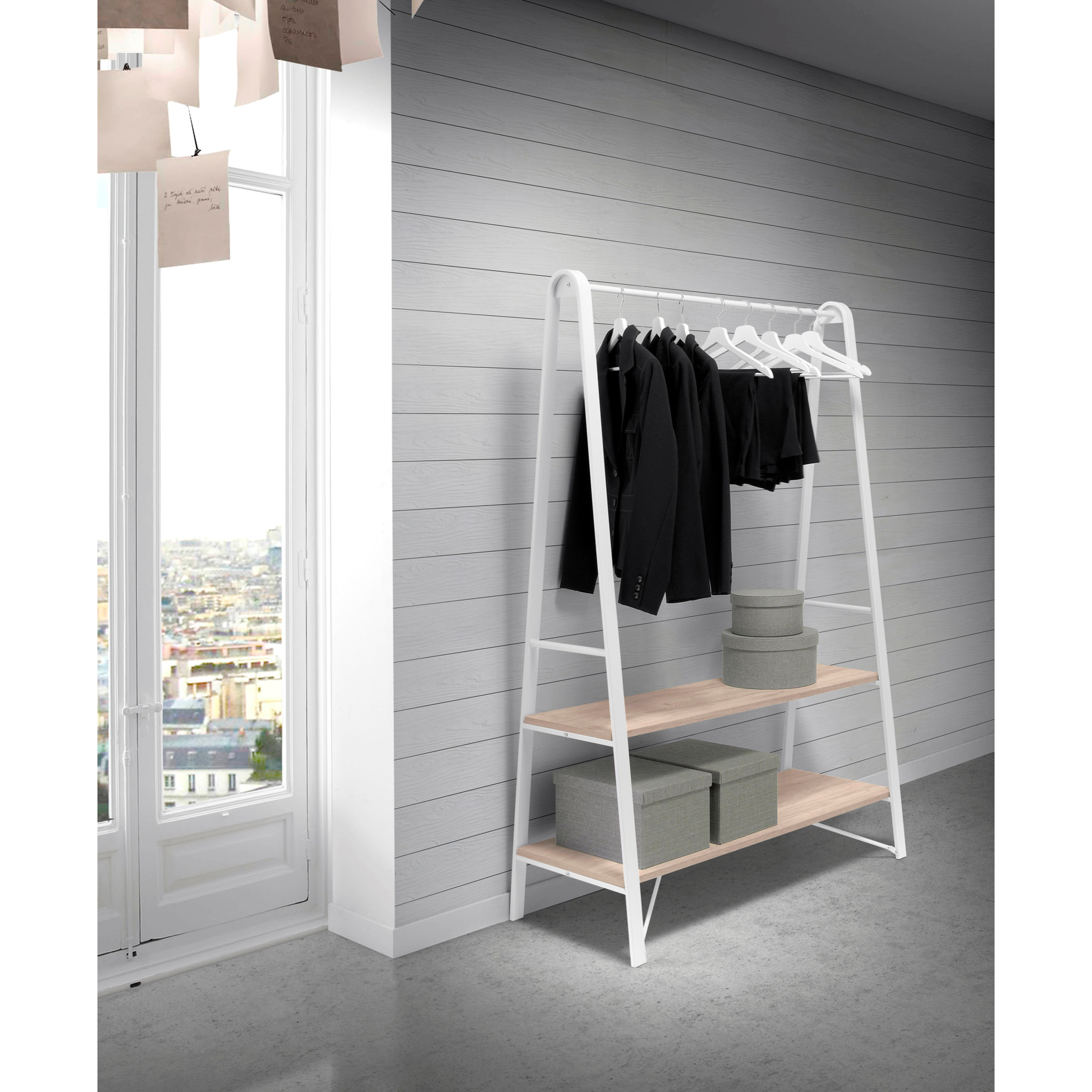 Perchero-burro Nature melamina-metal roble-blanco 170x110x50 cm