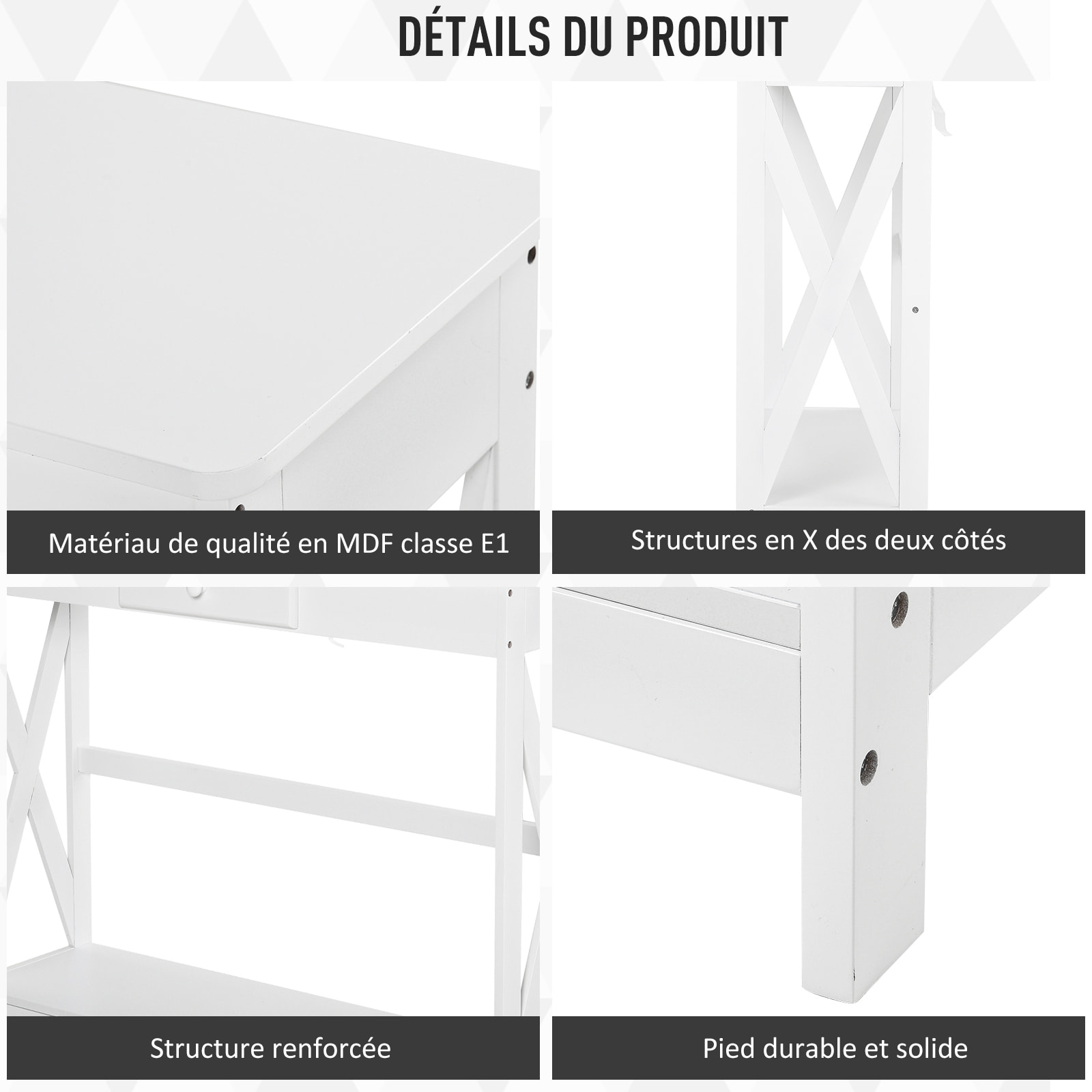 Console style table de drapier néo-rétro tiroir + étagère dim. 100L x 30l x 81H cm MDF blanc