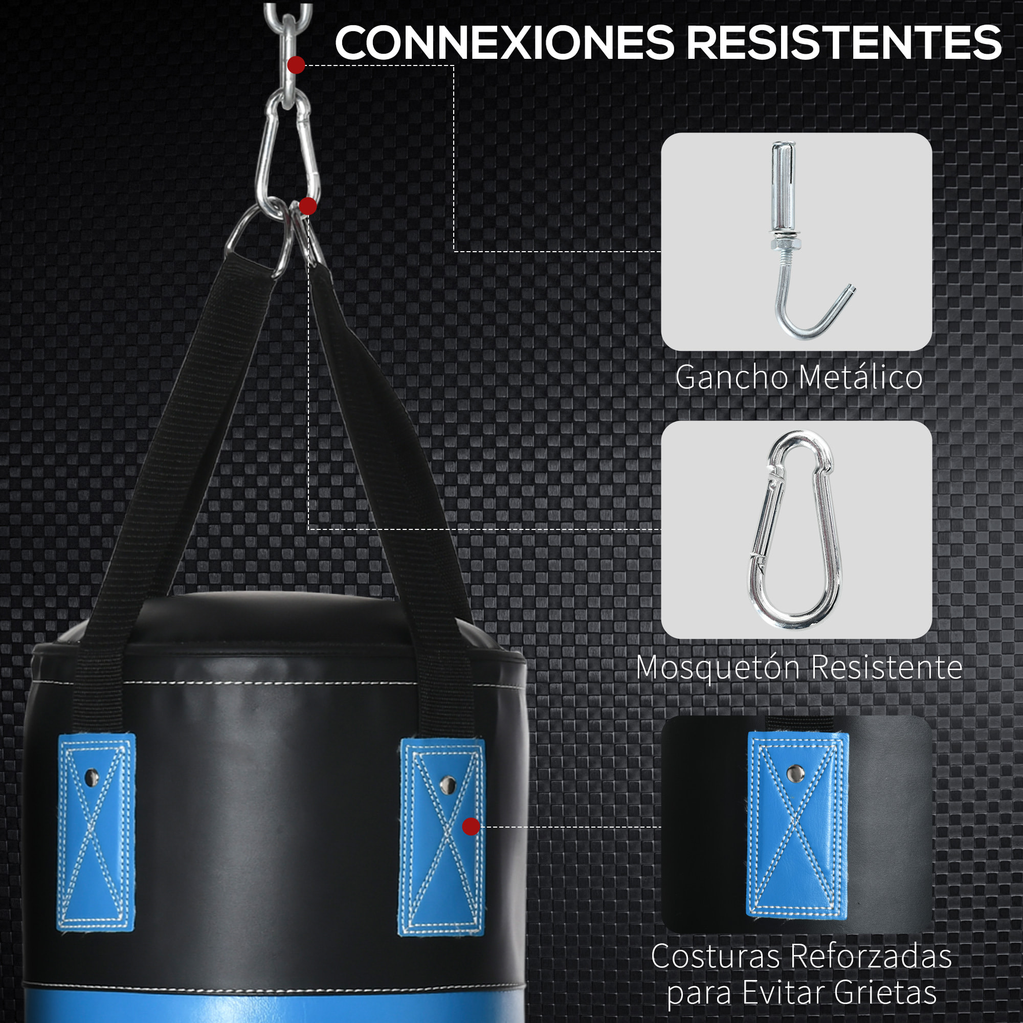 Saco de Boxeo Profesional Punching Bag con Guantes de 8 oz Gancho y Bolsa de Almacenaje Saco de Arena de Entrenamiento para Adultos y Adolescentes Ø25x102 cm Azul