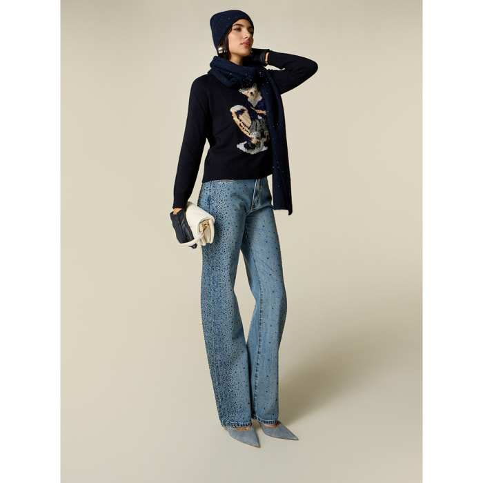 Oltre - Jeans wide leg con cristalli - Azzurro