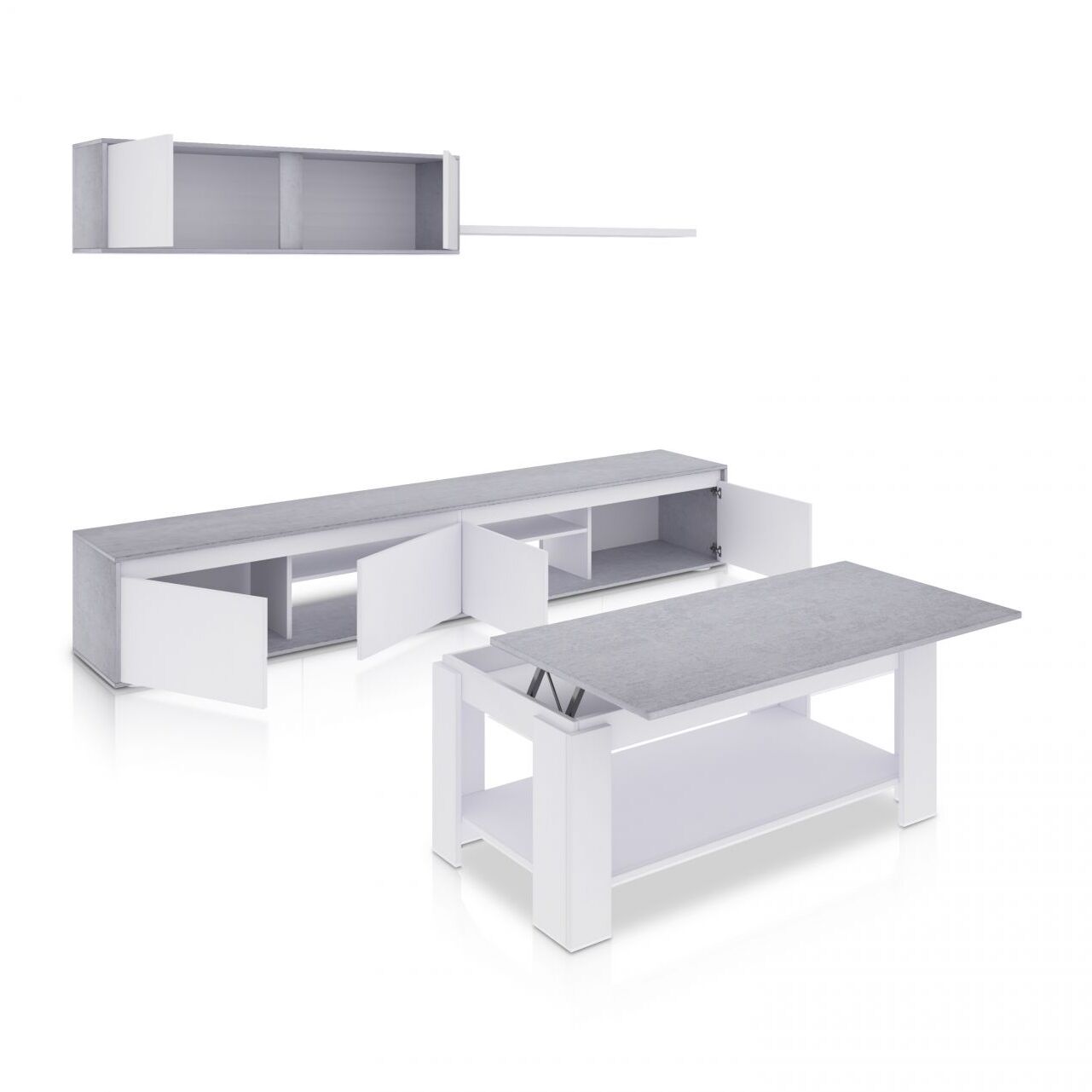 Pack salón con mesa de centro Arlet Plus Blanco Artik (Blanco Mate) - Gris Cemento