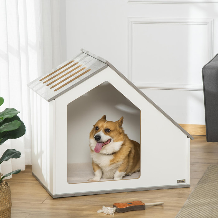 Casa de Madera para Perros Interior con Cojín Lavable 84,5x54,5x75 cm Blanco