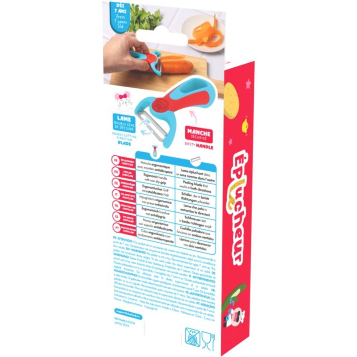 Couteau éplucheur CHEFCLUB Kids bleu et rouge