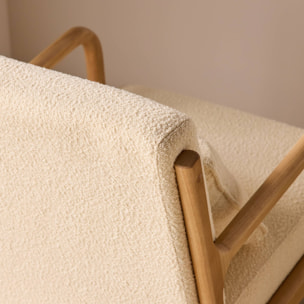 Fauteuil scandinave bois d'hévéa et bouclette texturée LORENS