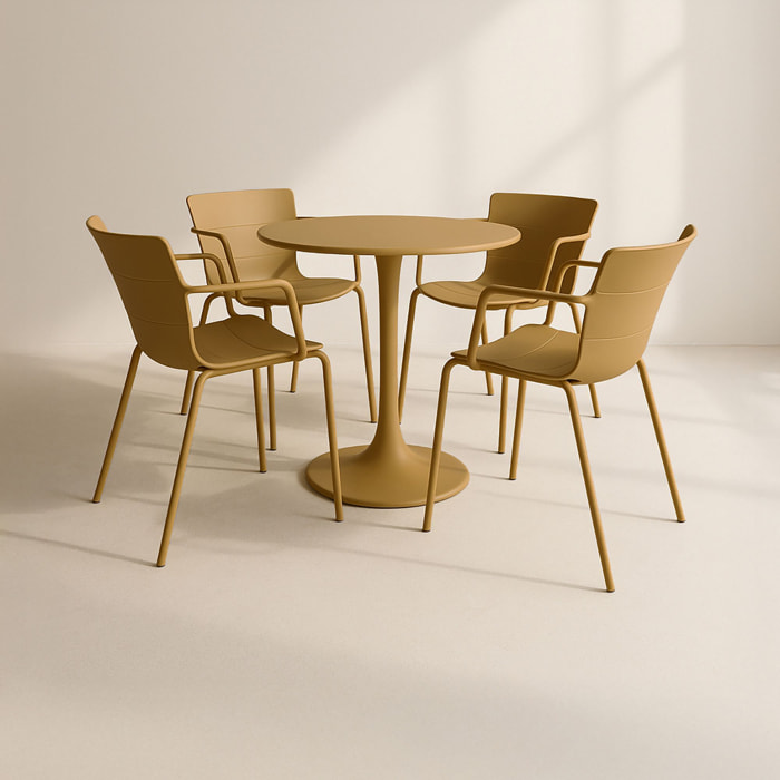 Ensemble de jardin table et 4 fauteuils en polypropylène ocre MONTAUK