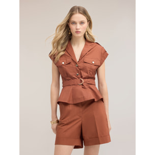 Motivi - Camicia in popeline con tasche - Marrone