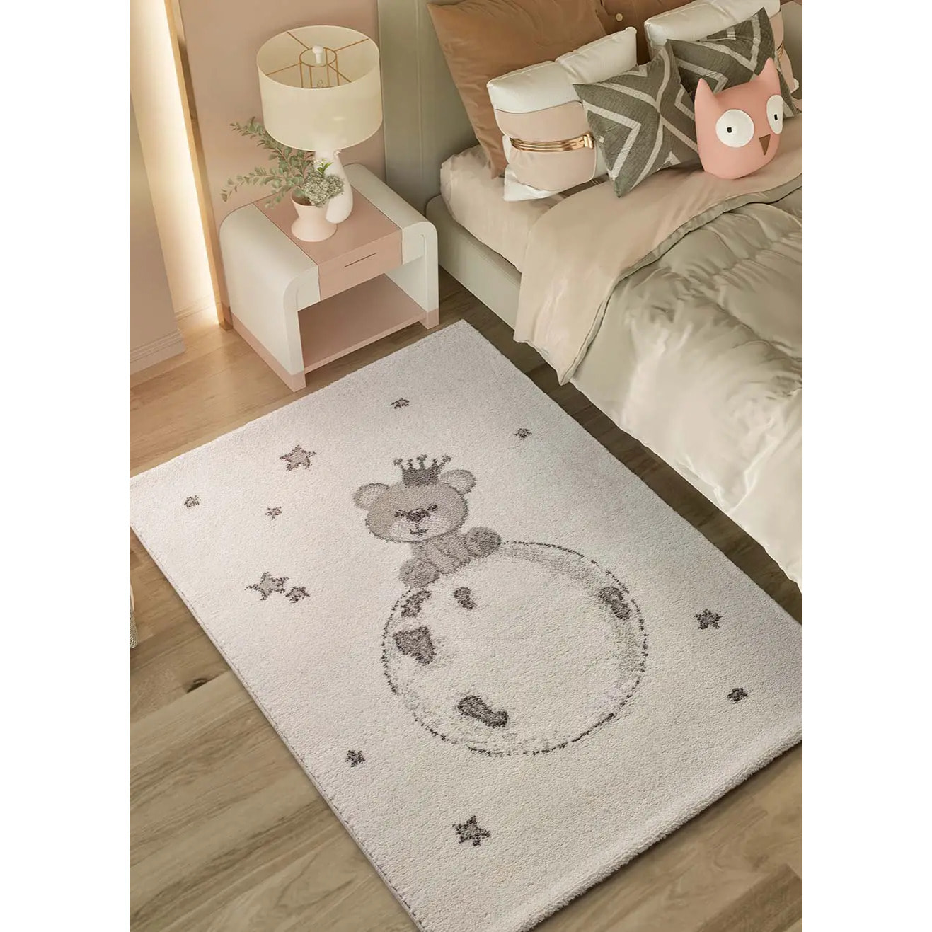 CRANBERRY Alfombra infantil osito blanco, 120x170 cm.