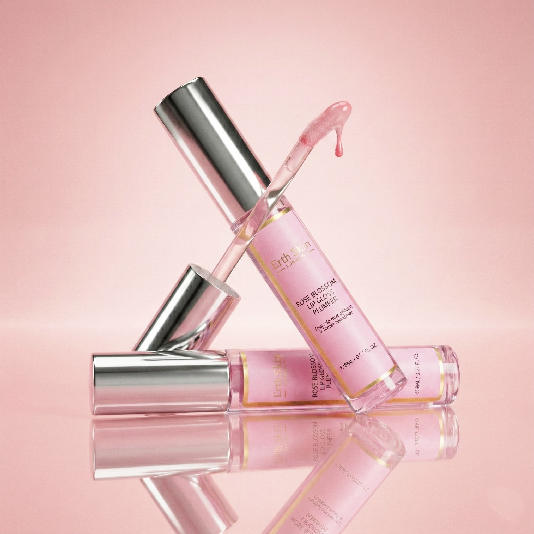 Brillo de labios voluminizador de pétalos de rosa