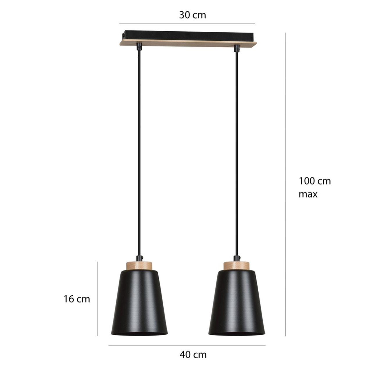 Lampada a sospensione Bolero in acciaio nero e legno