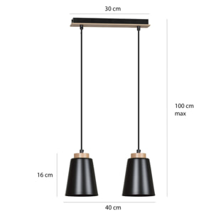 Lampada a sospensione Bolero in acciaio nero e legno