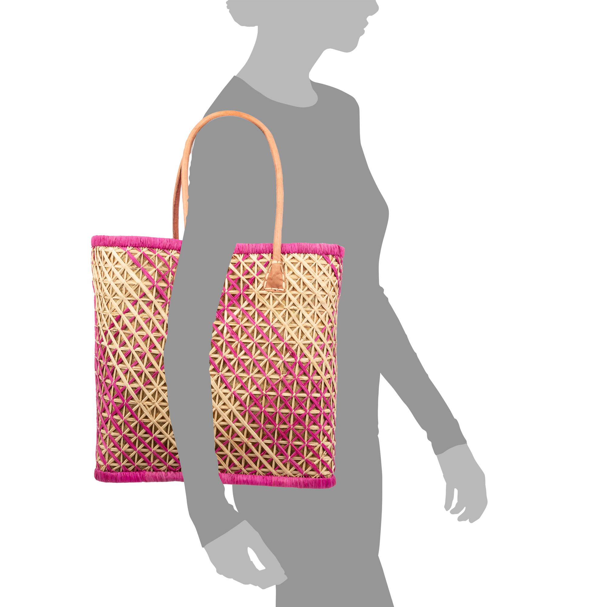 Zavattarello bolso de hombro mujer. Fabricado en rafia y tela, con asas de cuero.