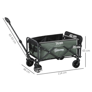 Carro Playa con Ruedas Carro de Jardín Plegable con Mango Telescópico Ajustable Puerta Trasera Expandible Carga 90 kg Carrito Transporte para Todo Terreno Jardín Campaña Compra Verde