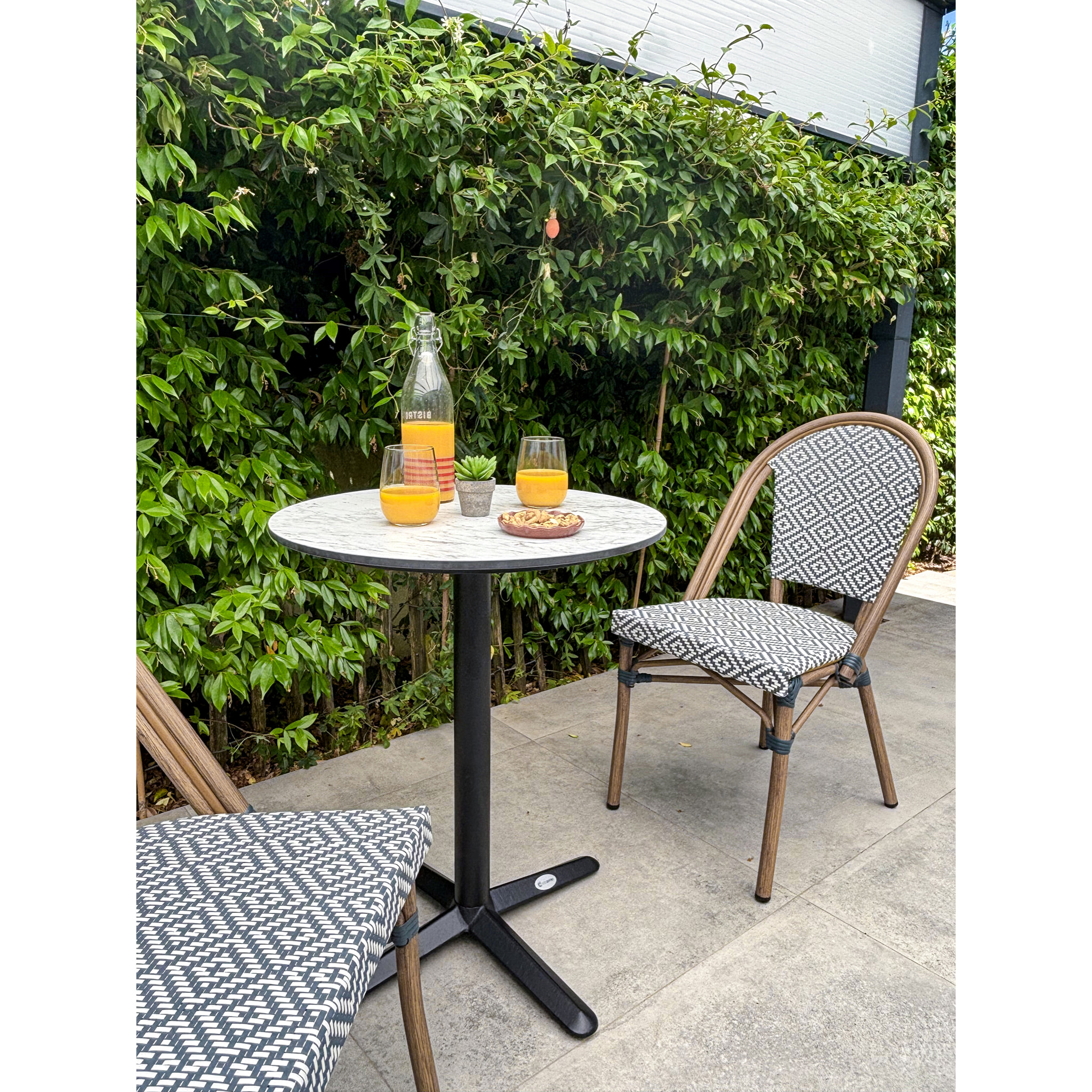 BISTRO - Ensemble repas de jardin 2 places en acier et plateau en HPL