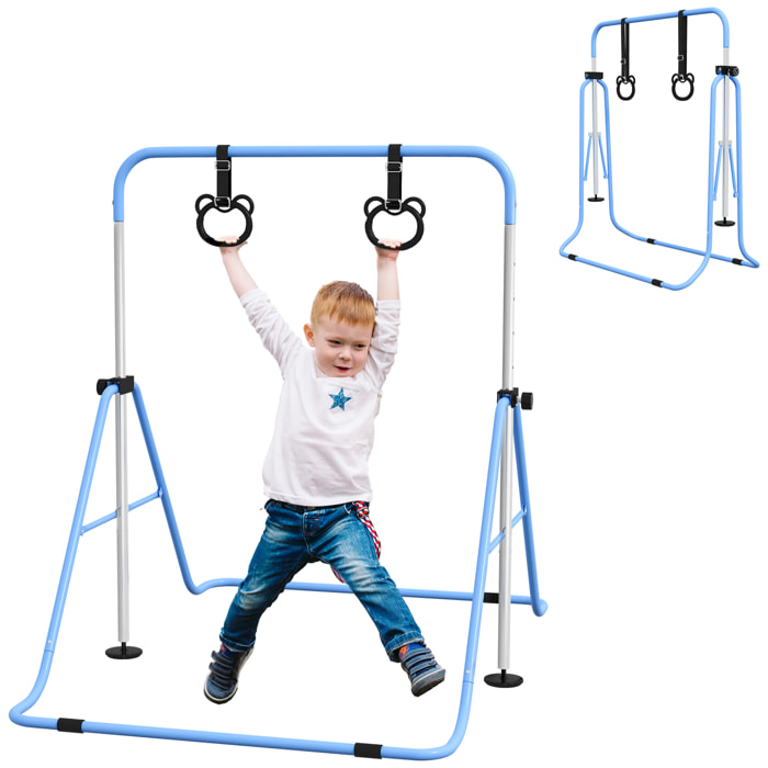 Portique d'anneaux double haubanage hauteur réglable dim. 148L x 105l x 88-128H cm acier bleu