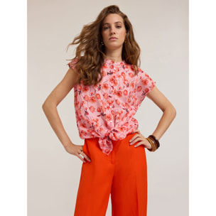 Motivi - Camicia alla coreana con stampa floreale - Fucsia