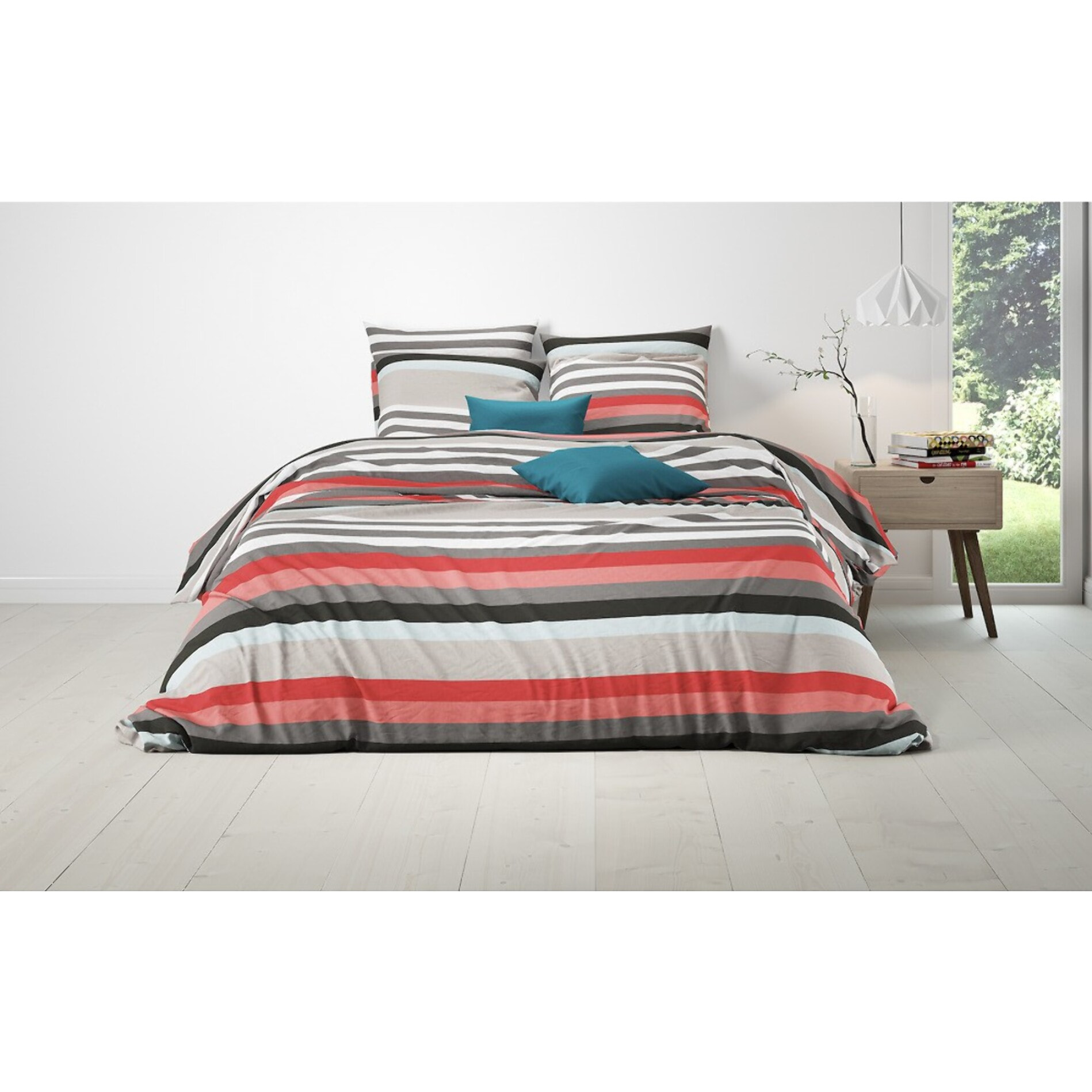 Parure Housse De Couette Coton 57 Fils Stripe