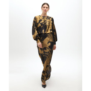 Vestito lungo stampato con manica asimmetrica