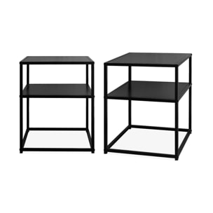 Lot de 2 Tables de chevet en métal noir. 1 étagère. INDUSTRIELLE L 43 x l 40 x H 52cm