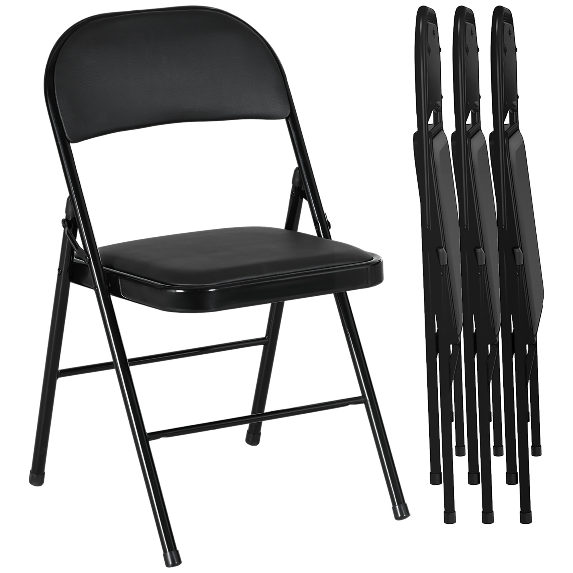 Juego de 4 Sillas Plegables Acolchadas con Respaldo y Estructura de Acero, para Salón, Comedor, Cocina, 45x46x78 cm, Negro