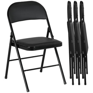 Juego de 4 Sillas Plegables Acolchadas con Respaldo y Estructura de Acero, para Salón, Comedor, Cocina, 45x46x78 cm, Negro