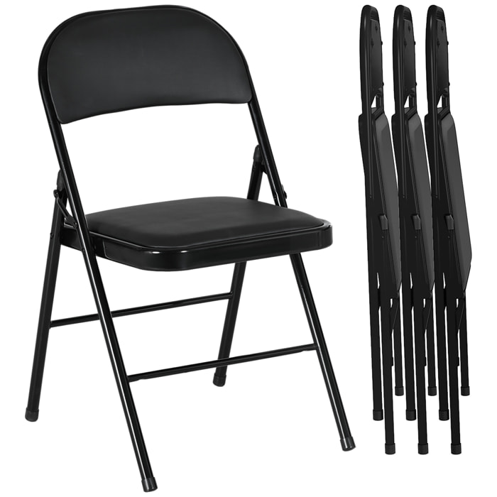 Juego de 4 Sillas Plegables Acolchadas con Respaldo y Estructura de Acero, para Salón, Comedor, Cocina, 45x46x78 cm, Negro