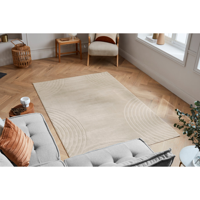 BLOOM - Tapis poils ras motif arc en relief - Crème