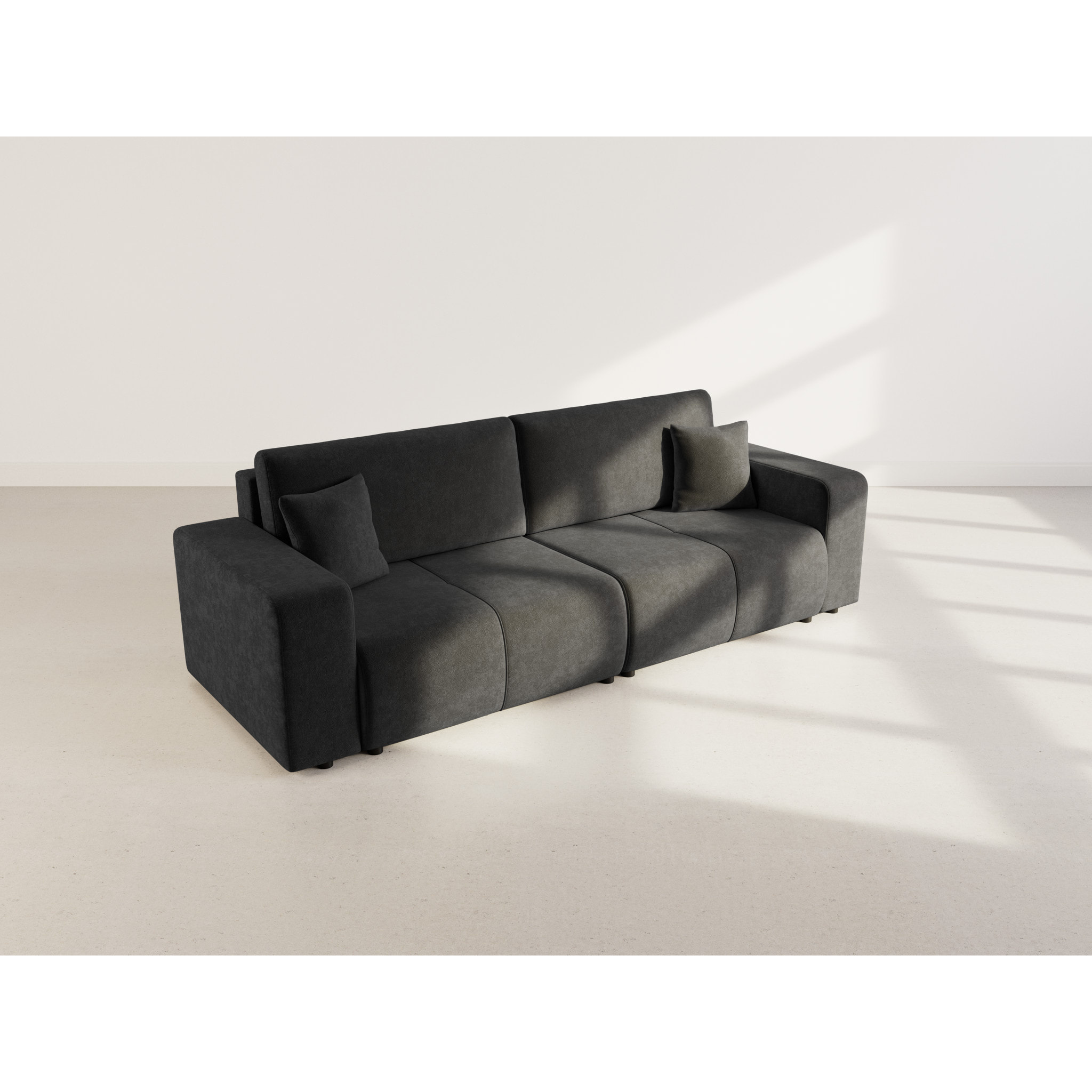 Nicole - Canapé droit 4 places convertible avec coffre en tissu - Gris Anthracite