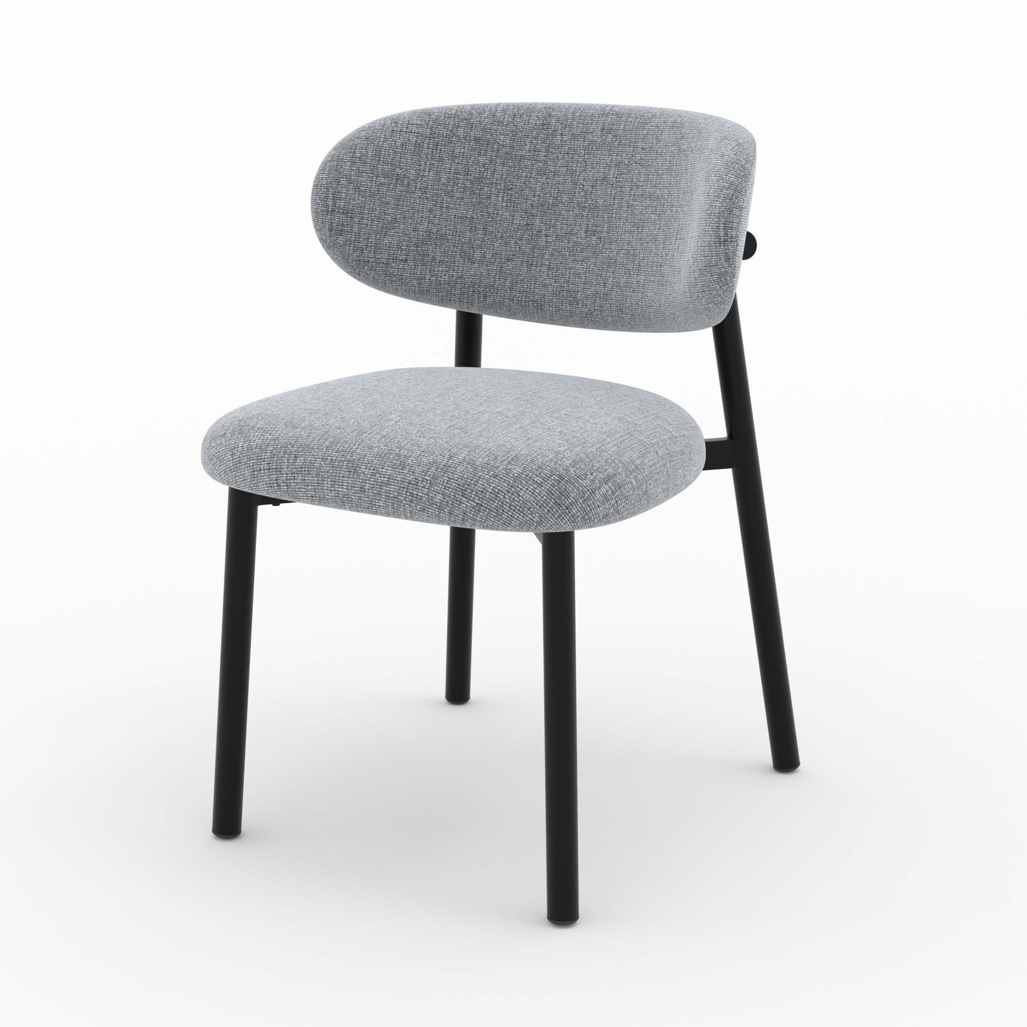 Lot de 2 chaises en tissu gris foncé chiné et pieds en métal noir - Nao