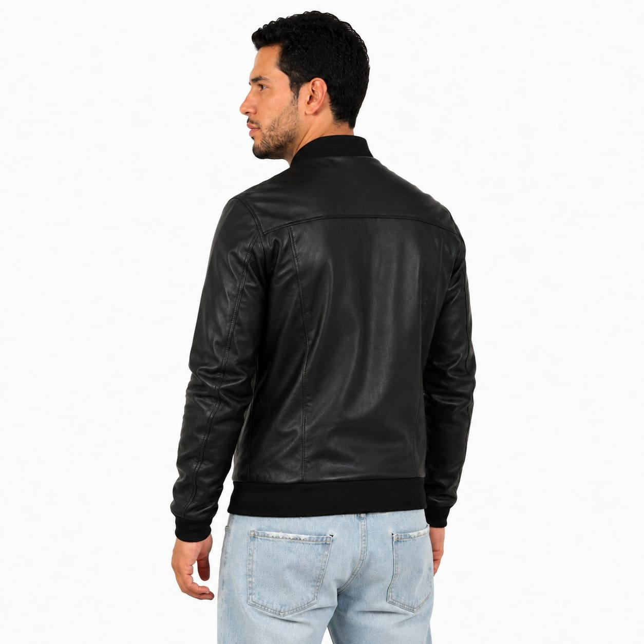 Giubbino in vera pelle di vitello foderato con trapunta invernale Nero-Slim Fit