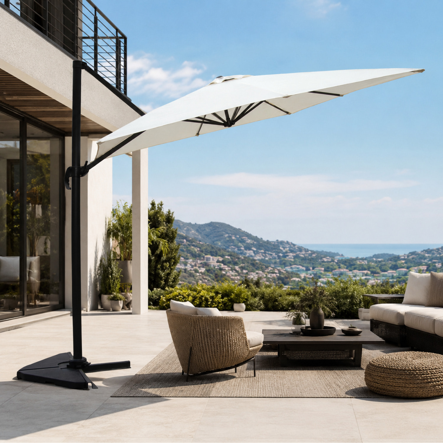 Parasol  ecru déporté rectangle 3 x 4 m rotatif à 360 NAVIA