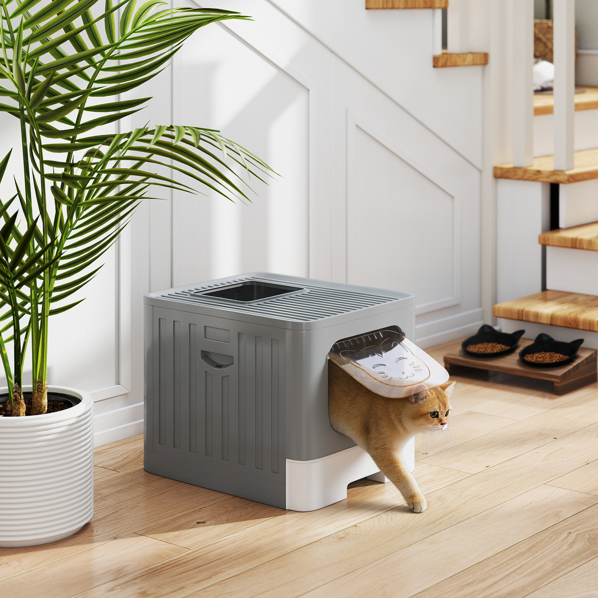 Maison de toilette chat tiroir coulissant porte trappe pelle blanc gris