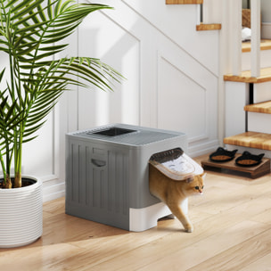 Maison de toilette chat tiroir coulissant porte trappe pelle blanc gris